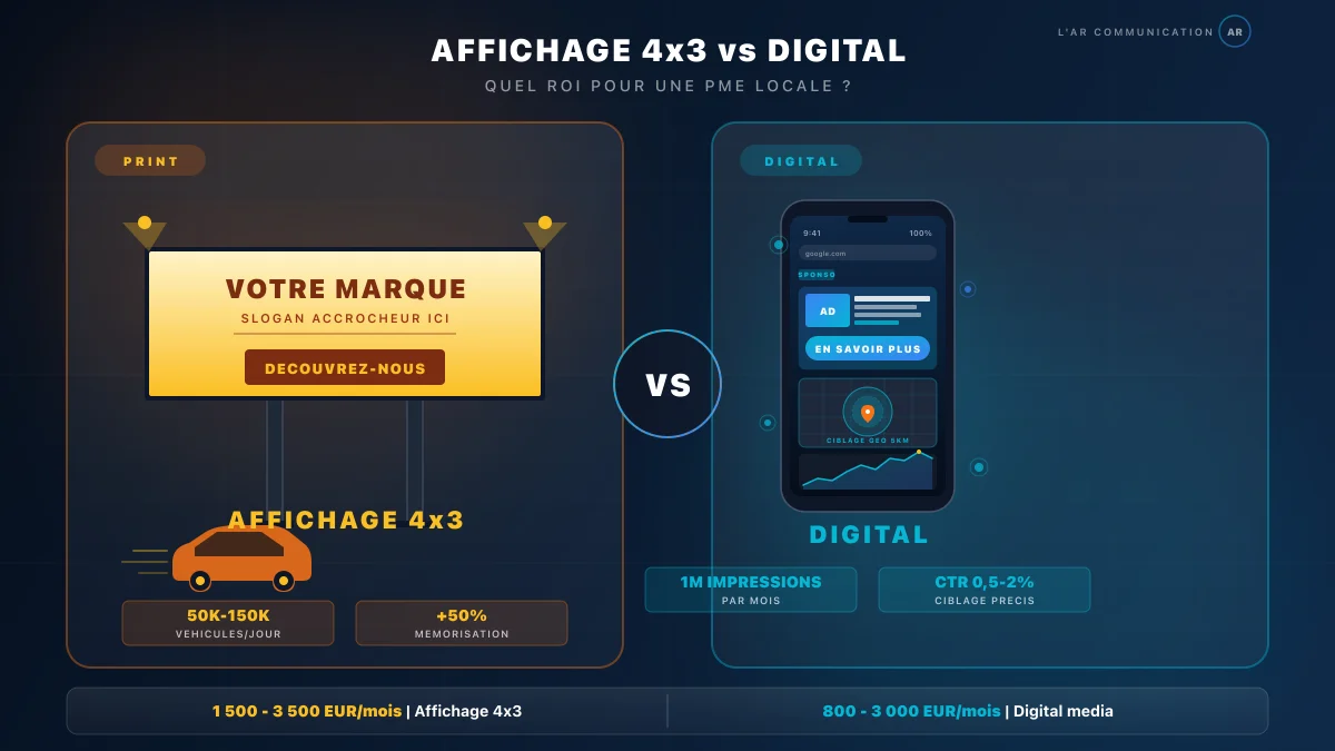 Affichage 4x3 vs publicité digitale : comparatif ROI pour PME locale en Lorraine