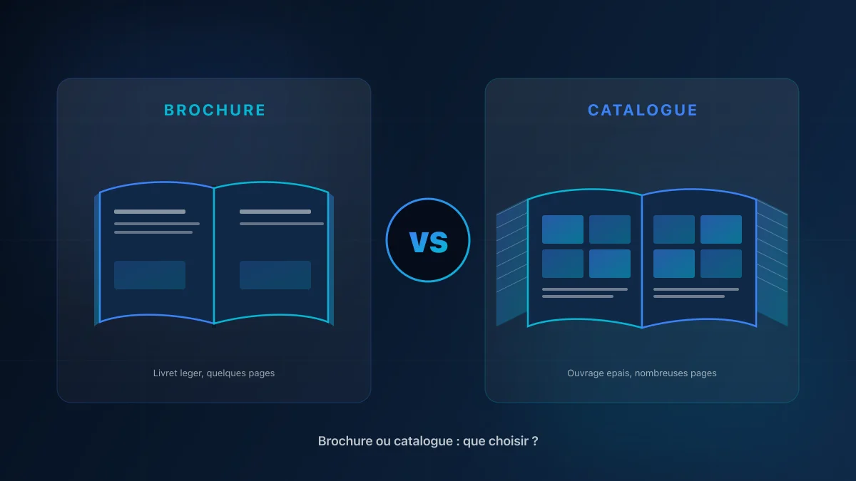 Brochure et catalogue imprimés côte à côte : comparatif des supports print