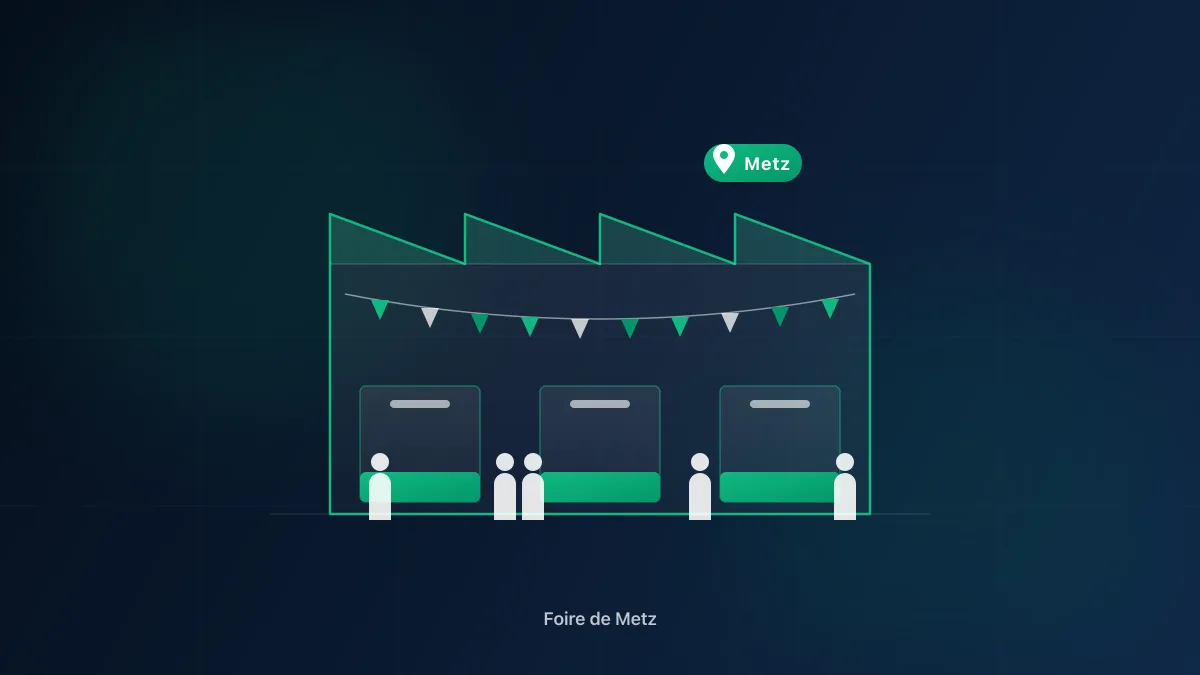 Stand d'exposant équipé de roll-up, bâche et goodies lors d'une foire grand public à Metz