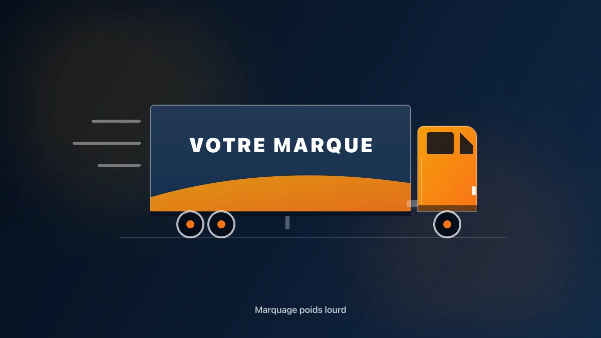 Marquage publicitaire d'un poids lourd et d'une semi-remorque : lettrage et semi-covering sur caisse et bâche