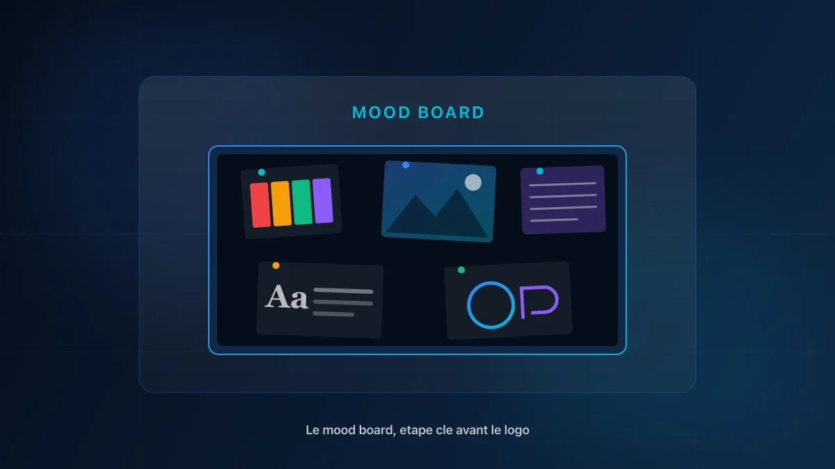 Mood board ou planche d'ambiance : couleurs, typographies et textures réunies avant la création d'un logo