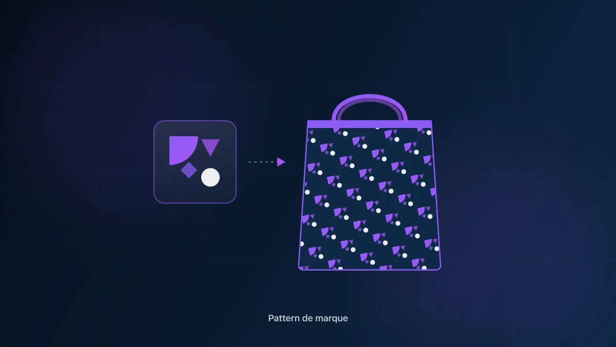 Pattern de marque décliné sur un packaging, un sac et un post réseaux sociaux