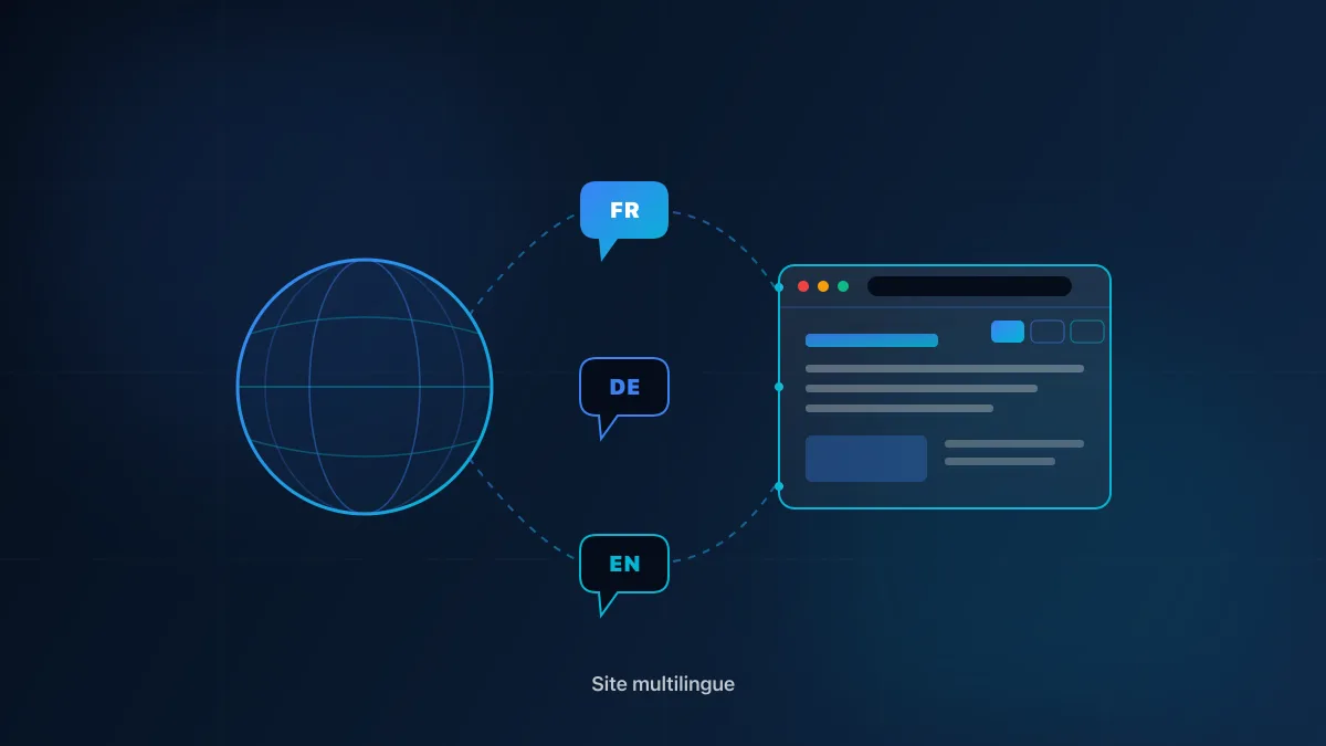 Site multilingue pour PME frontalière : drapeaux français, luxembourgeois et allemand autour d'un site web