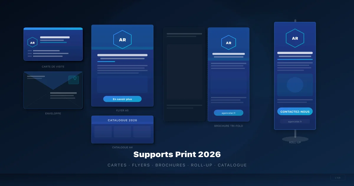 Guide des supports print en 2026 : cartes de visite, flyers, brochures, kakemonos et papeterie d'entreprise