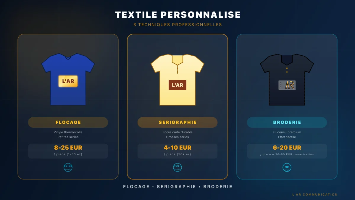 Textile personnalisé flocage sérigraphie broderie : guide complet PME