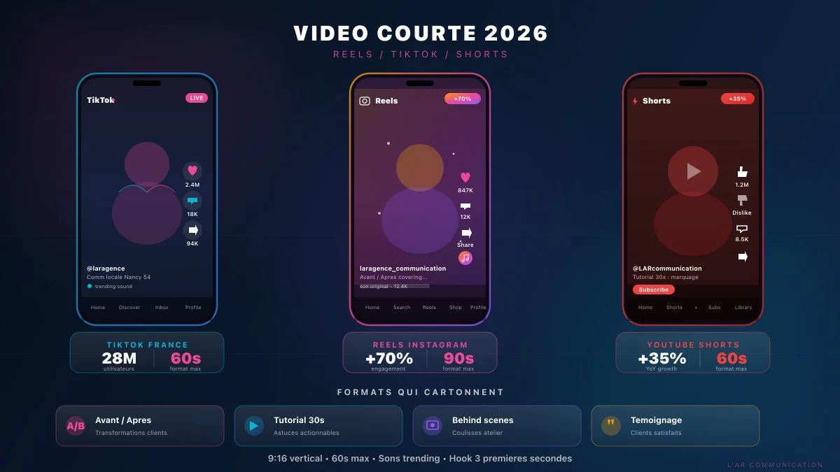 Vidéo courte et social media 2026 : Reels, TikTok, Shorts pour PME